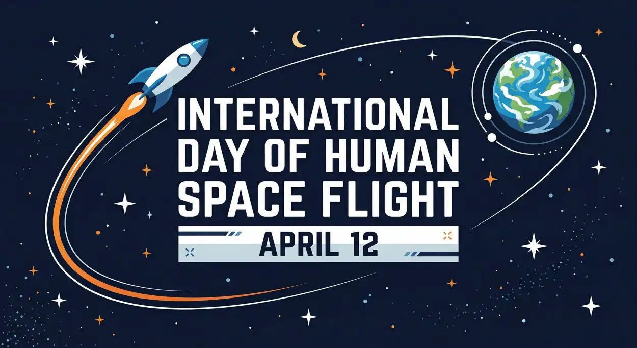Free Download International Space Flight Typography Design - High Quality International Day Of Human Space Flight 2026 Image