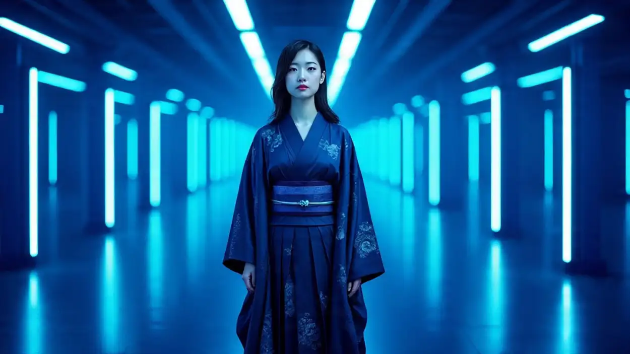 Free Download Japanese Actress In Elegant Sky Blue Modern Gown - High Quality Free Blue Picture Background
