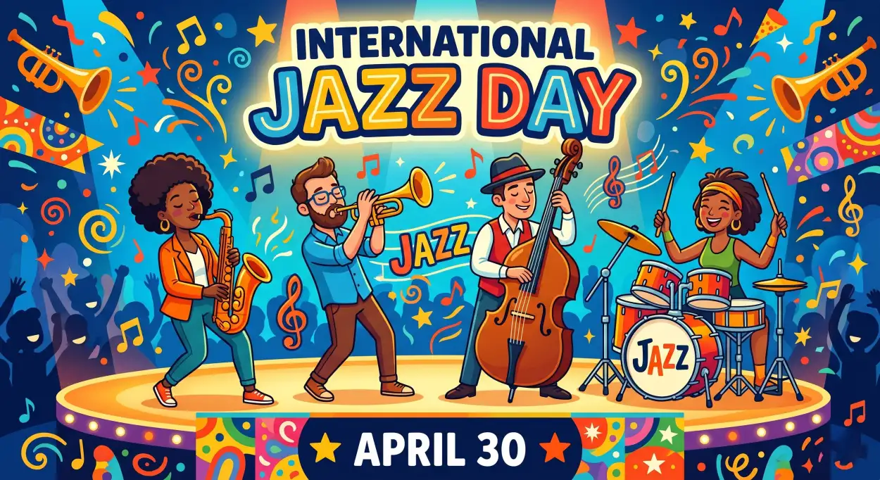 Free Download Jazz Band Illustration Png Free - High Quality International Jazz Day 2026 Transparent PNG