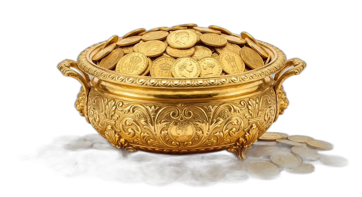 Free Download Kalash With Gold Coins Png Hd Download Free - High Quality Golden Puja Kalash With Gold Coins Png Transparent PNG