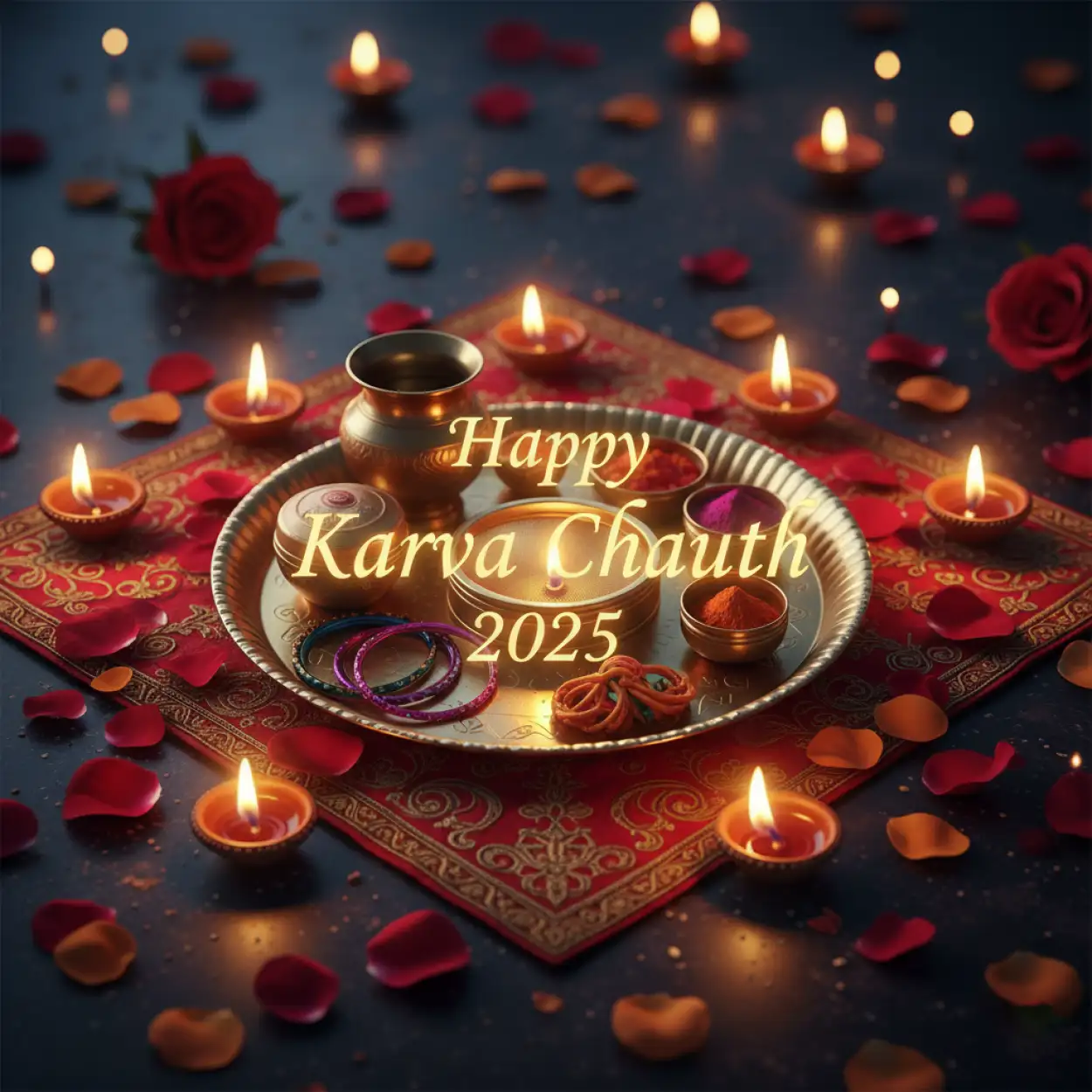 Free Download Karva Chauth 2025 Thali Decoration Ideas - High Quality Happy Karva Chauth 2025 Image