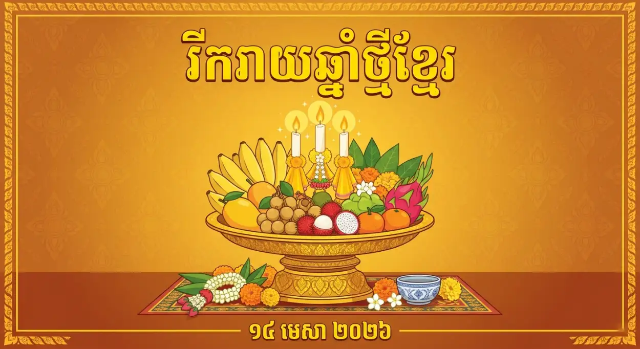 Free Download Khmer New Year Festival Greeting Poster - High Quality Khmer New Year Wishes Poster 2026 Image