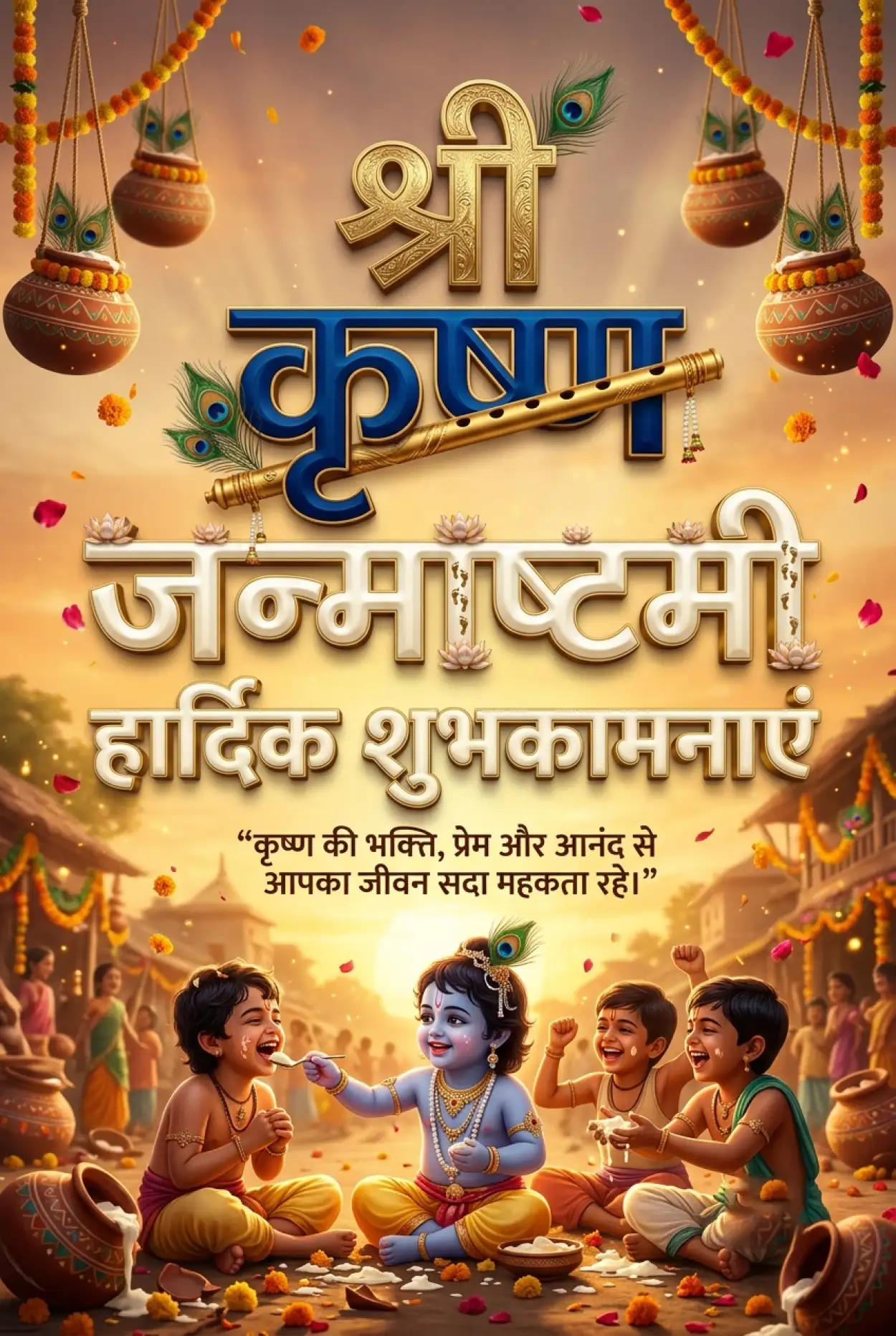 Free Download Krishna Janmashtami Social Media Post In Hindi - High Quality Shri Krishna Janmashtami Ki Hardik Shubhkamnaye In Hindi Image