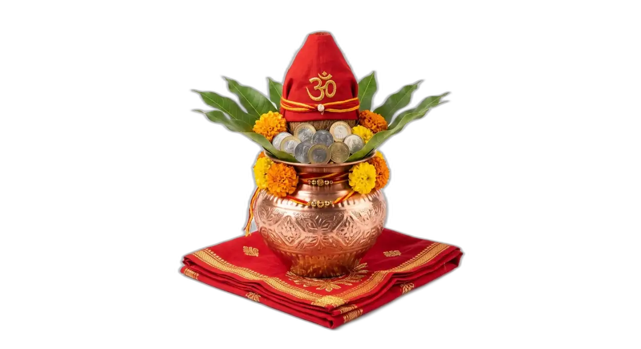 Free Download Lakshmi Puja Kalash With Gold Coins Png Image - High Quality Golden Puja Kalash With Gold Coins Png Transparent PNG