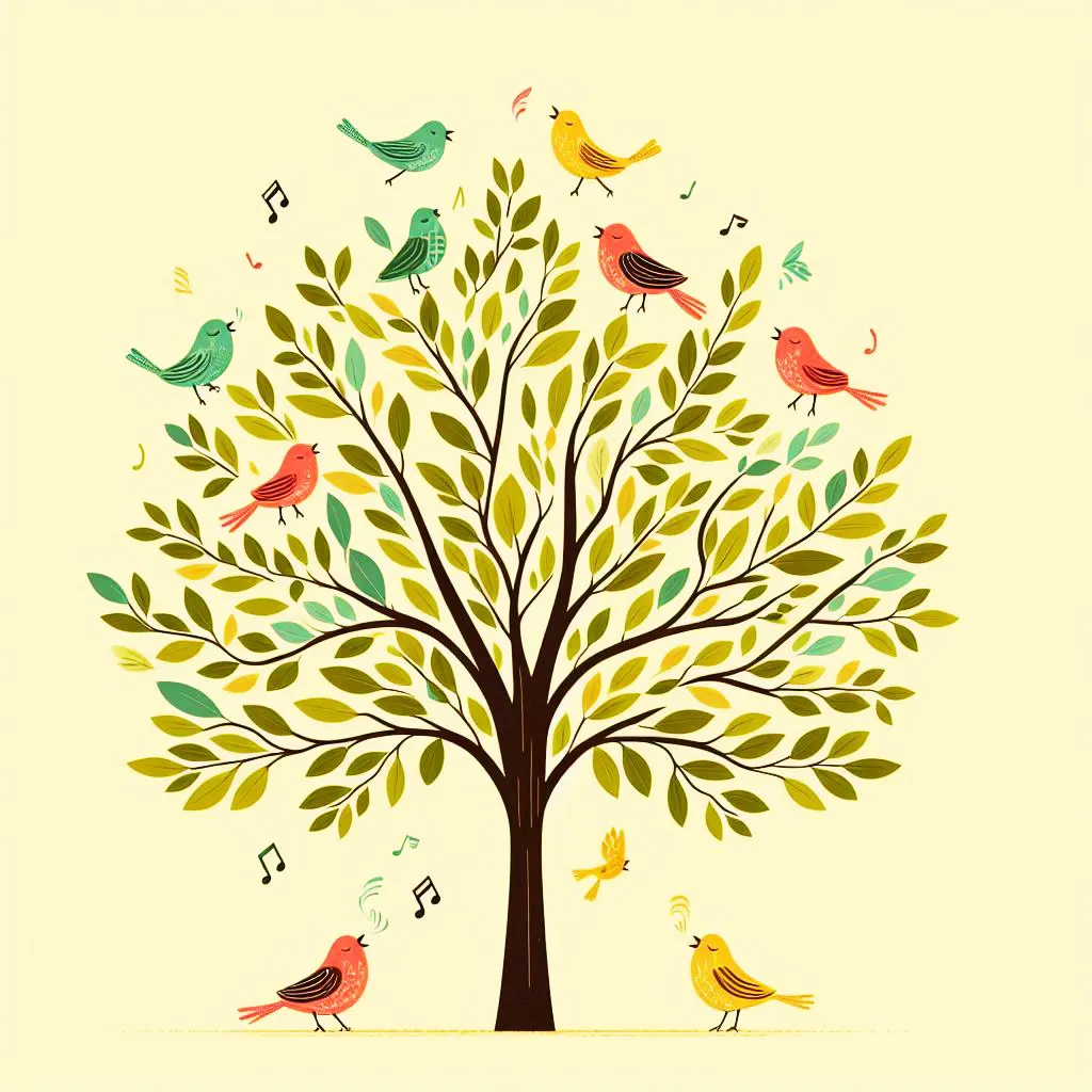 Light Yellow Background Featuring A Tree And Colurfull Birds Sitting And Flying And Sing A Song - Royalty Free Light Yellow Image | Pngmagic Free Download Light Yellow Background Featuring A Tree And Colurfull Birds Sitting And Flying And Sing A Song - High Quality Light Yellow Background