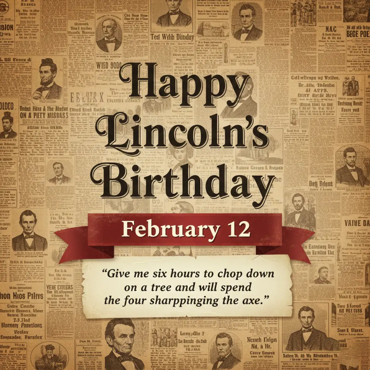 Free Download Lincolns Birthday Vintage Illustration - High Quality Happy Lincolns Birthday Image