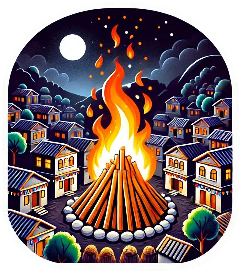 Lohri Bonfire Png With Village Scenery Background - Royalty Free Lohri Bonfire Png Image | Pngmagic Free Download Lohri Bonfire Png With Village Scenery Background - High Quality Lohri Bonfire Png PNG Image