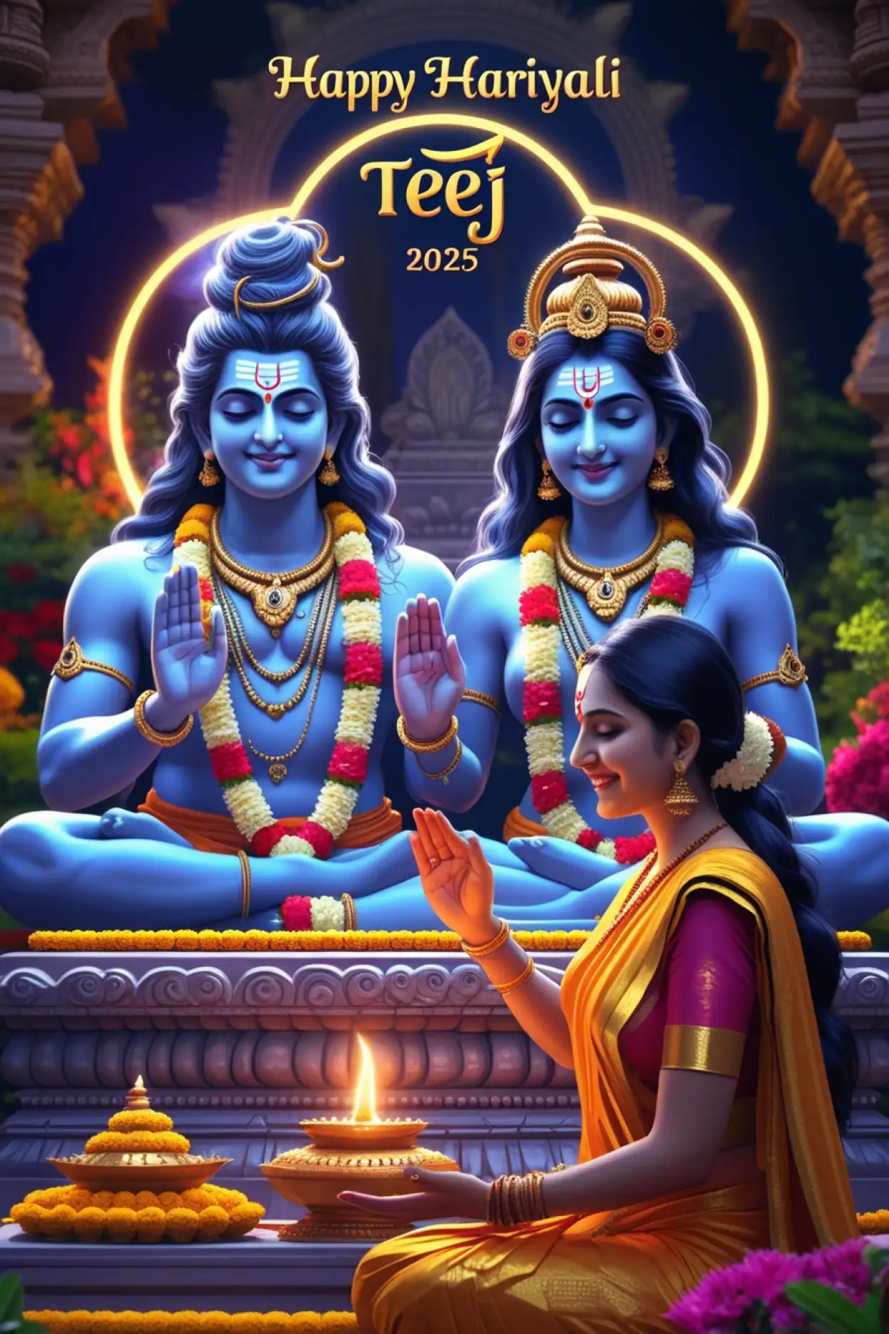 Lord Shiva Parvati Teej Blessings - Royalty Free Happy Hariyali Teej Wishes 2025 Image | Pngmagic Free Download Lord Shiva Parvati Teej Blessings - High Quality Happy Hariyali Teej Wishes 2025 Background