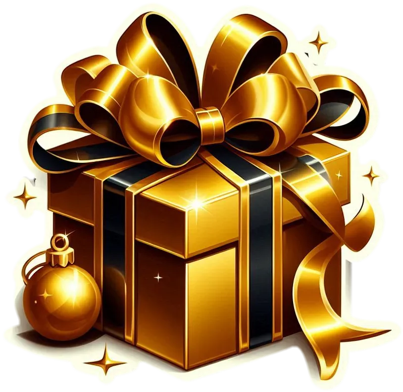 Luxury Christmas Gift Box Png With Golden Ribbons - Royalty Free Gift Box Image | Pngmagic Free Download Luxury Christmas Gift Box Png With Golden Ribbons - High Quality Gift Box PNG Image
