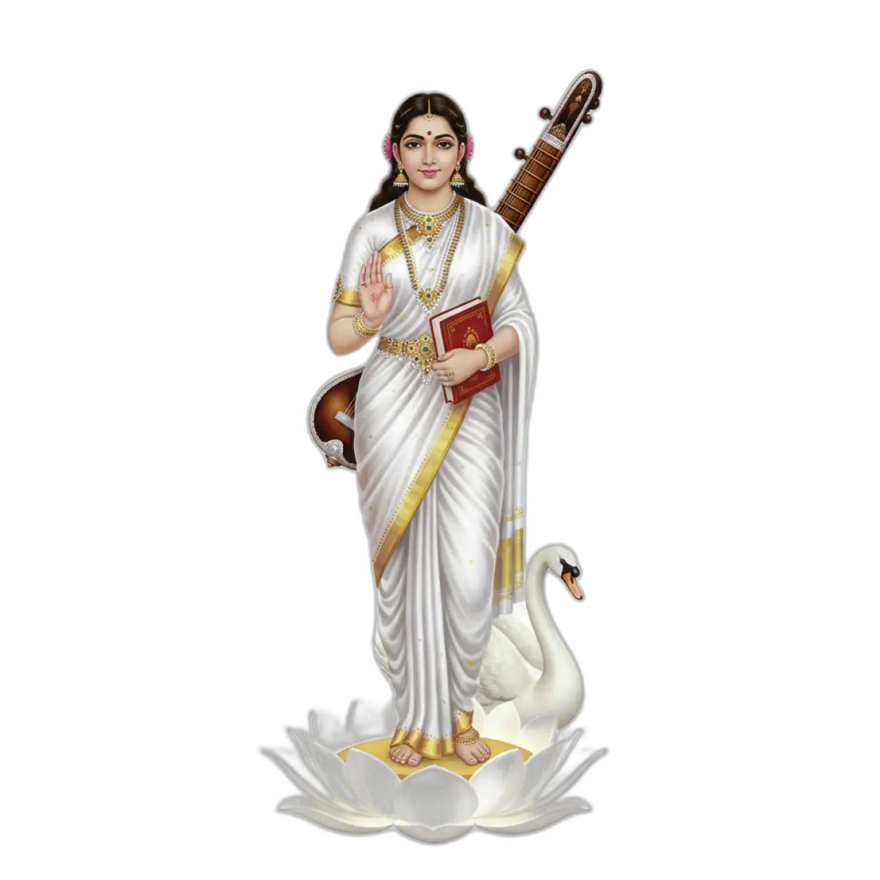 Free Download Maa Saraswati Png White Saree Realistic Image For Digital Poster - High Quality Saraswati Png Transparent PNG