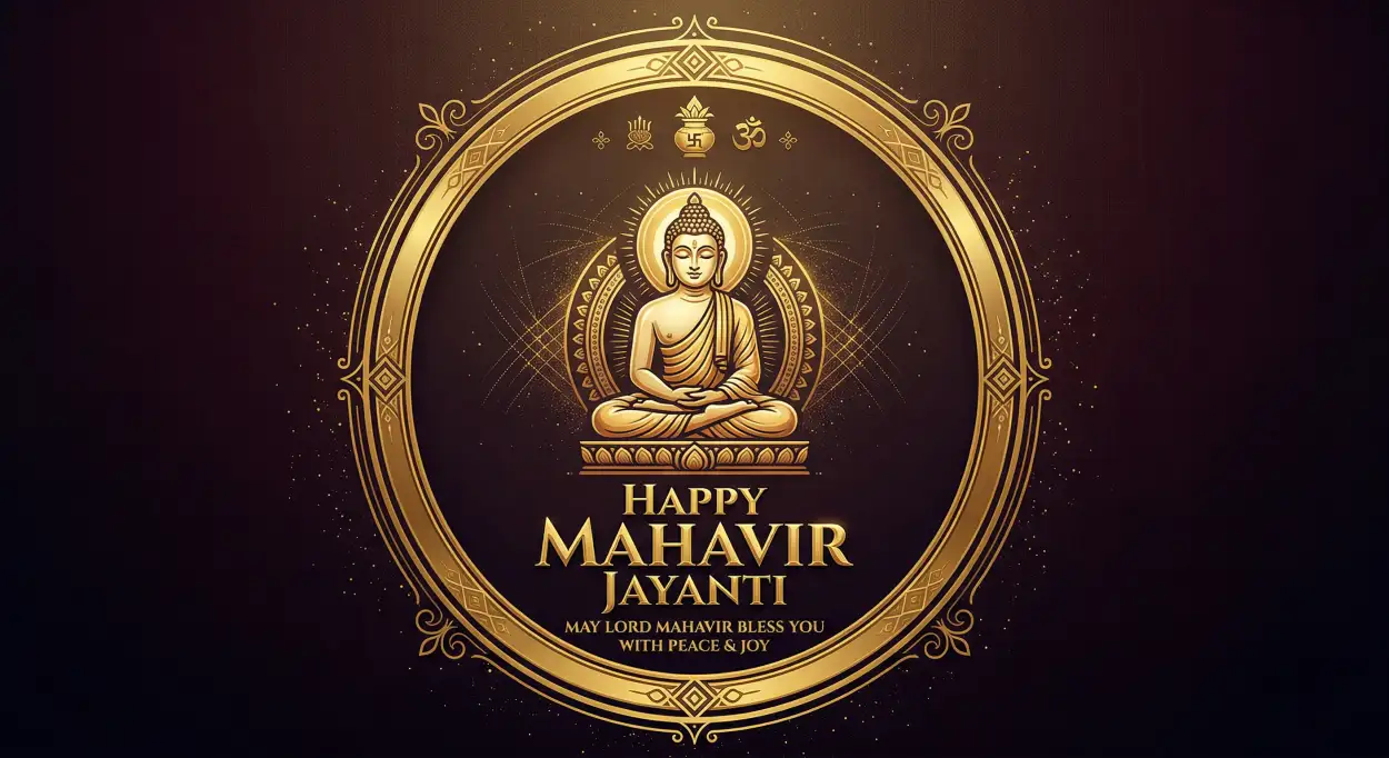 Free Download Mahavir Jayanti 2026 Poster Design With Golden Typography - High Quality Happy Mahavir Jayanti 2026 Image