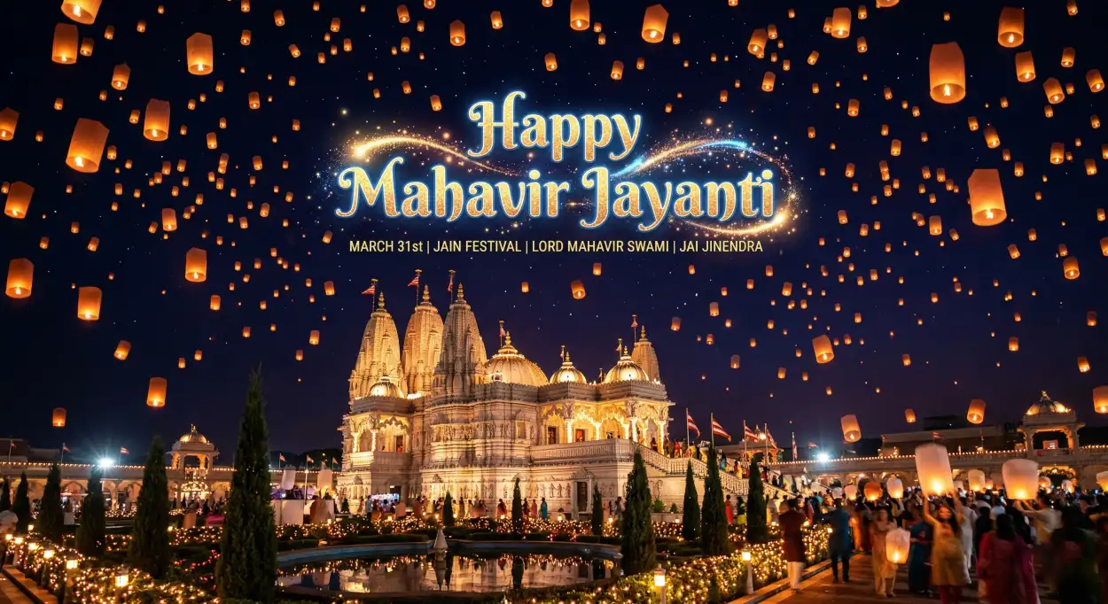 Free Download Mahavir Jayanti 2026 Poster Design With Temple Background - High Quality Happy Mahavir Jayanti 2026 Background Image