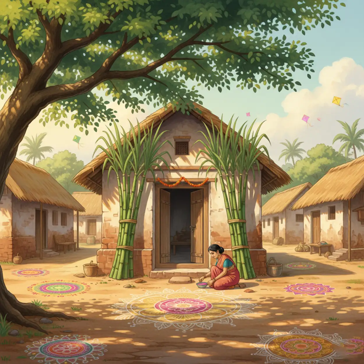 Free Download Makar Sankranti Background Cartoon Style - High Quality Makar Sankranti Background Background Image