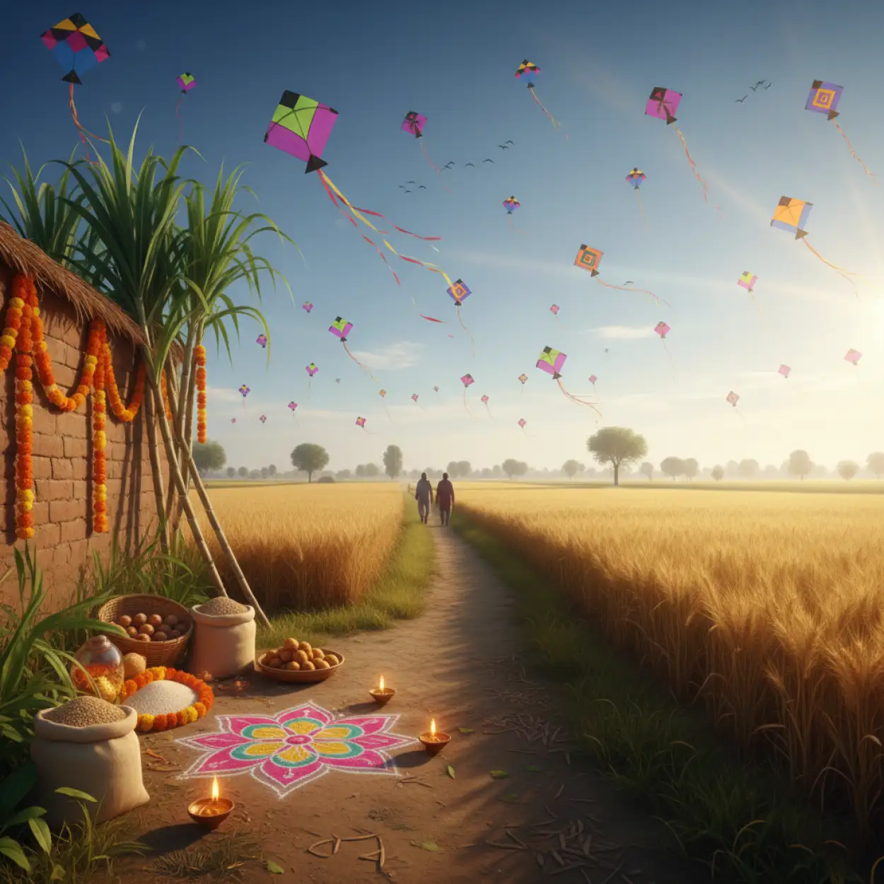 Free Download Makar Sankranti Background Colorful Festive Sky - High Quality Makar Sankranti Background Background Image