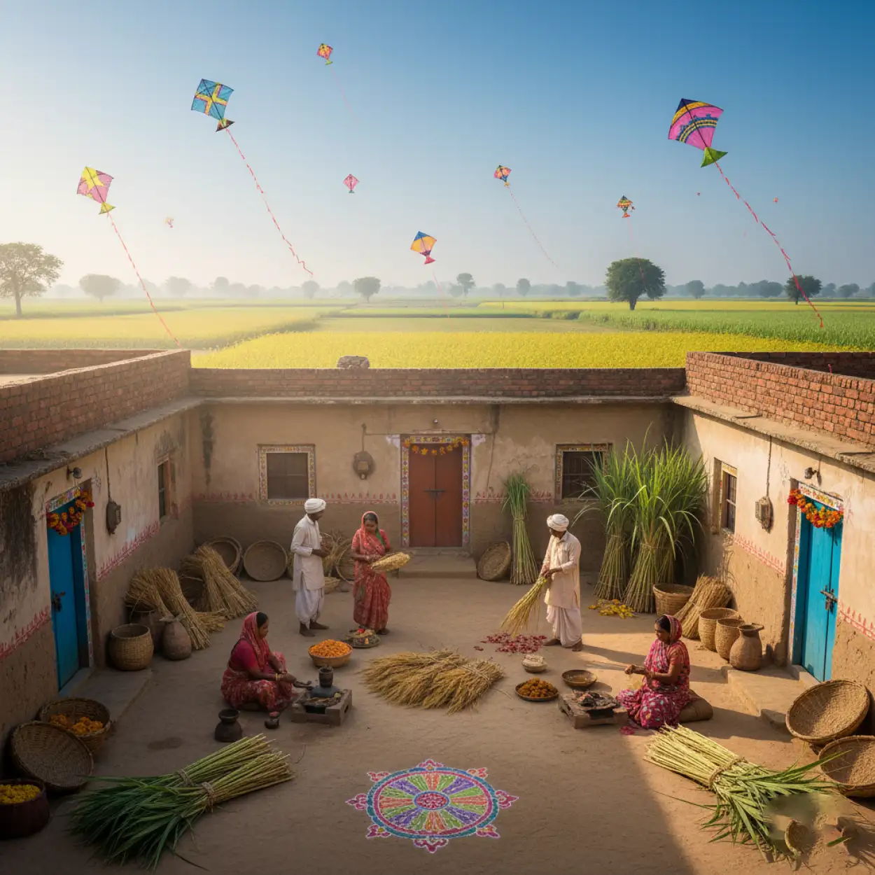 Free Download Makar Sankranti Background Digital Painting - High Quality Makar Sankranti Background Background Image