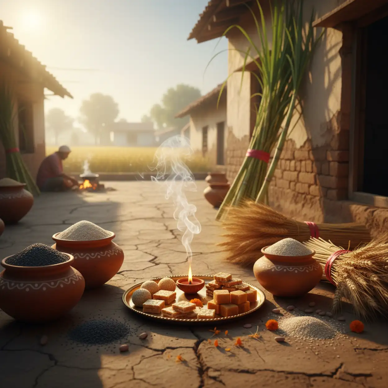 Free Download Makar Sankranti Background Festival Village Morning - High Quality Makar Sankranti Background Background Image