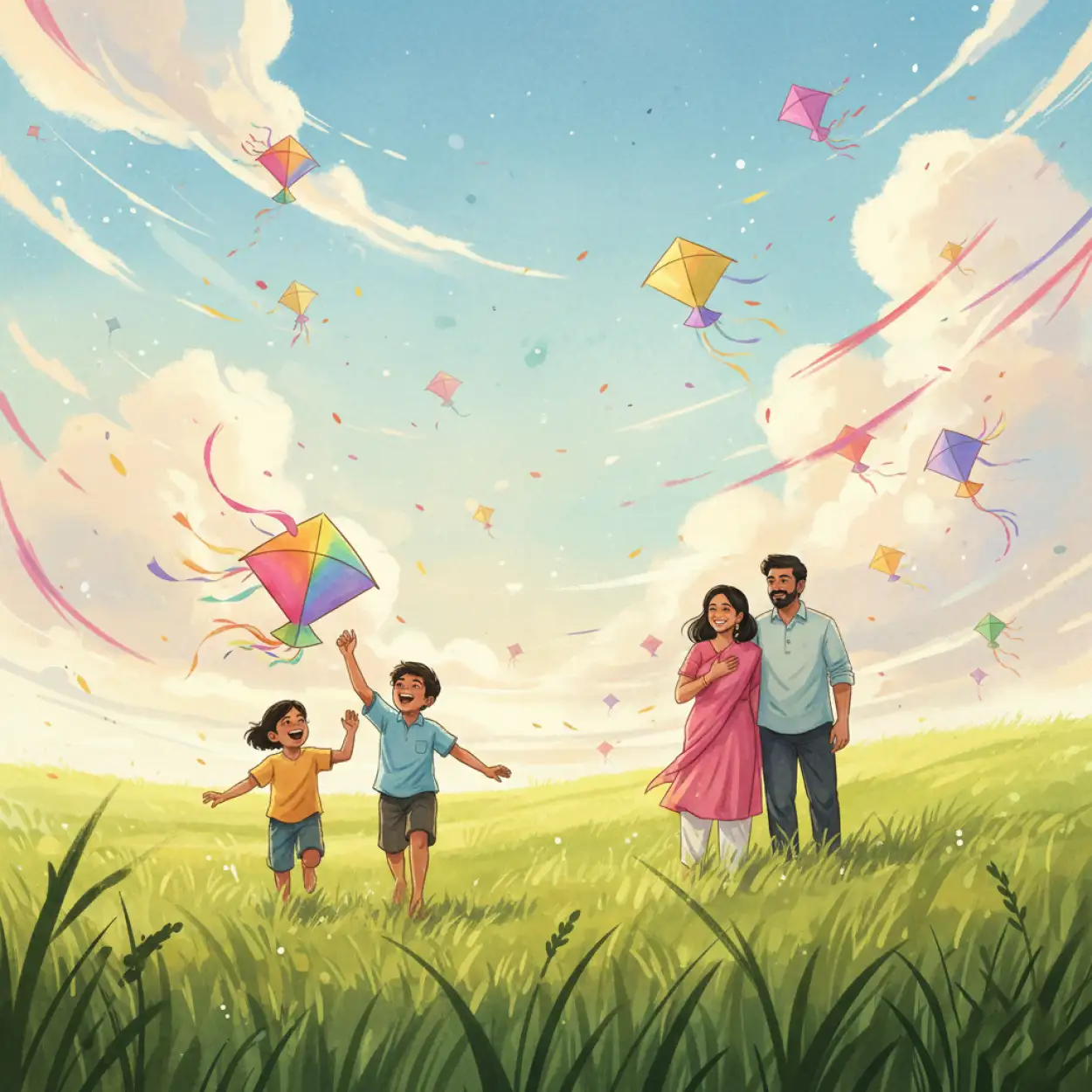 Free Download Makar Sankranti Background Kids Illustration - High Quality Makar Sankranti Background Background Image