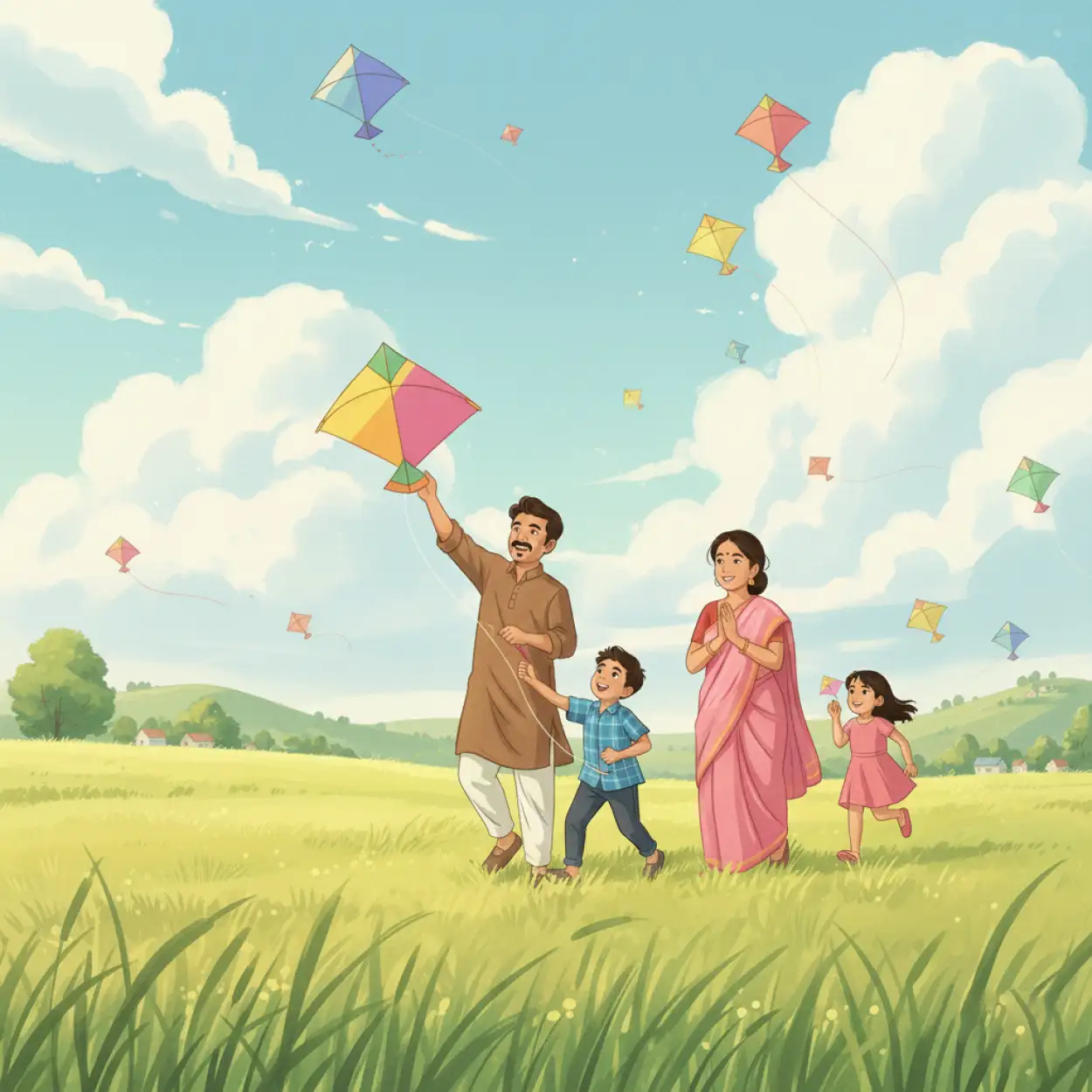 Free Download Makar Sankranti Background Kids Parents Celebration - High Quality Makar Sankranti Background Background Image