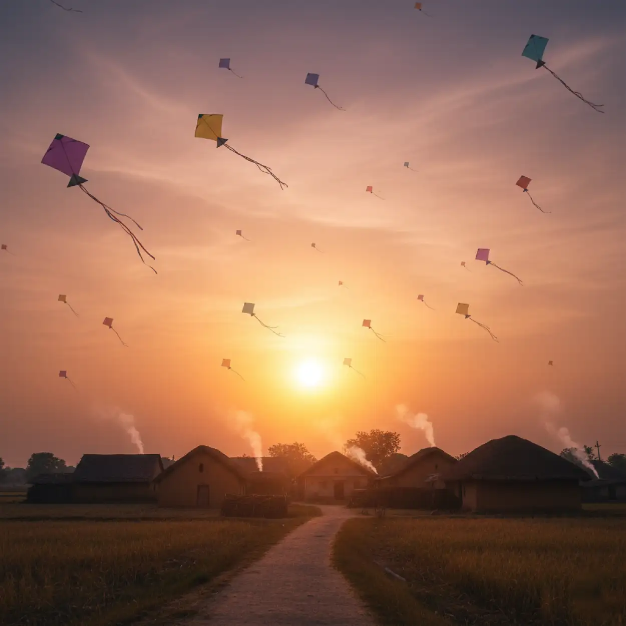 Free Download Makar Sankranti Background Peaceful Village Morning - High Quality Makar Sankranti Background Background Image