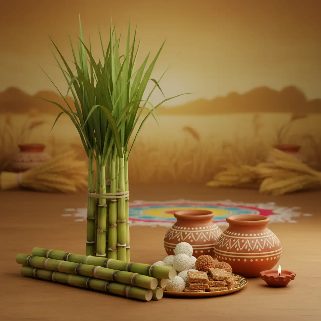 Free Download Makar Sankranti Background Sugarcane And Kites - High Quality Makar Sankranti Background Background Image