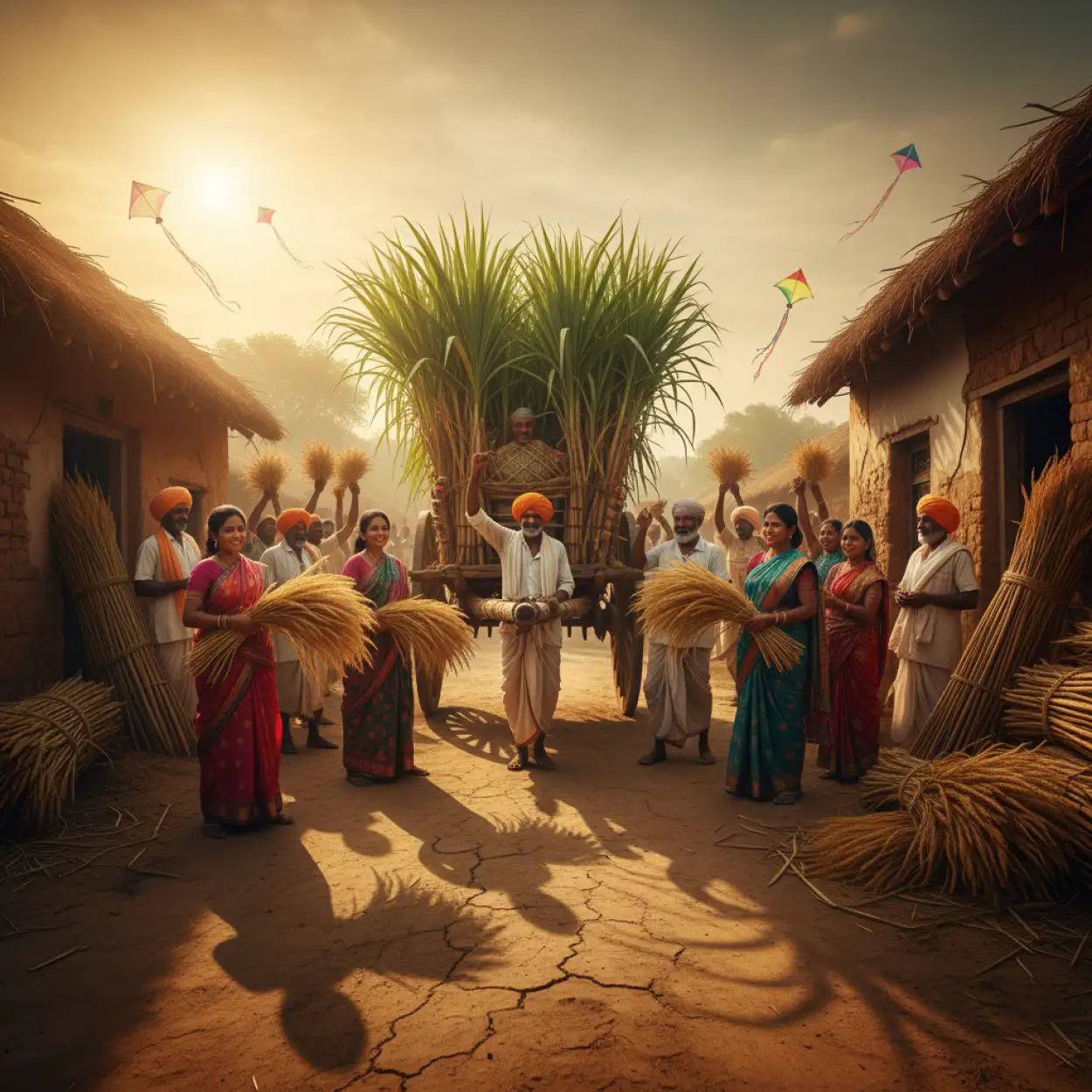 Free Download Makar Sankranti Background With Kids Flying Kites - High Quality Makar Sankranti Background Background Image