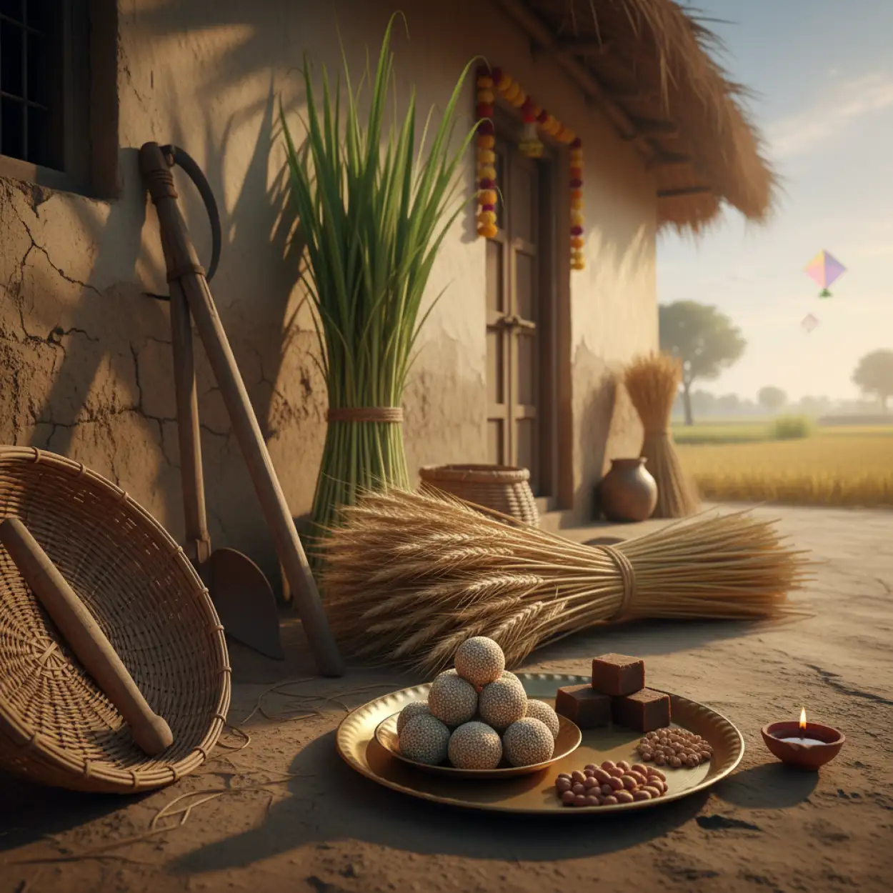 Free Download Makar Sankranti Background With Til Gul Sweets - High Quality Makar Sankranti Background Background Image