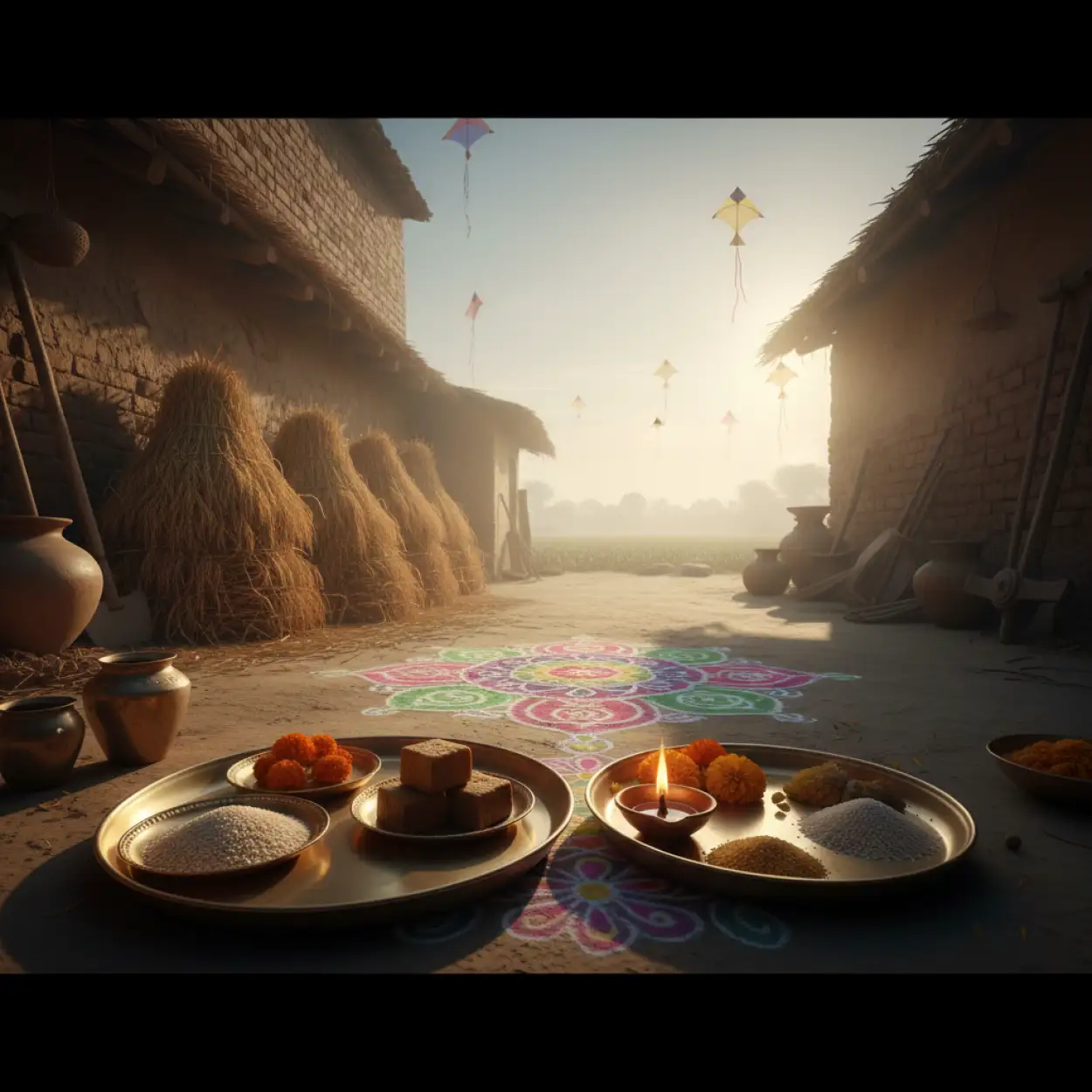 Free Download Makar Sankranti Rural India Background Image - High Quality Makar Sankranti Background Background Image