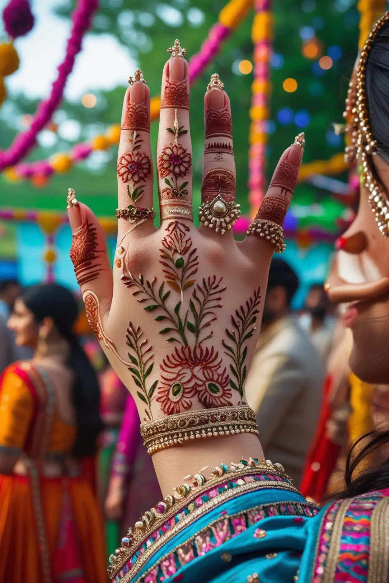 Free Download Mehndi Design For Teej With Kalash Symbol - High Quality Teej Mehndi Design Background