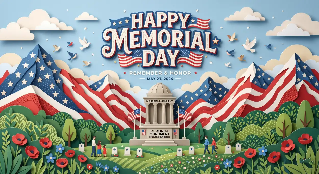 Free Download Memorial Day Greeting Card With Cemetery Tribute Theme 2026 - High Quality Memorial Day Greeting Card 2026 Image