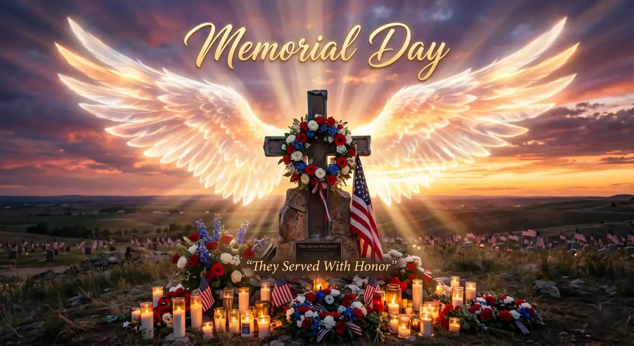Free Download Memorial Day Greeting Card With Cross Memorial Theme 2026 - High Quality Memorial Day Greeting Card 2026 Image
