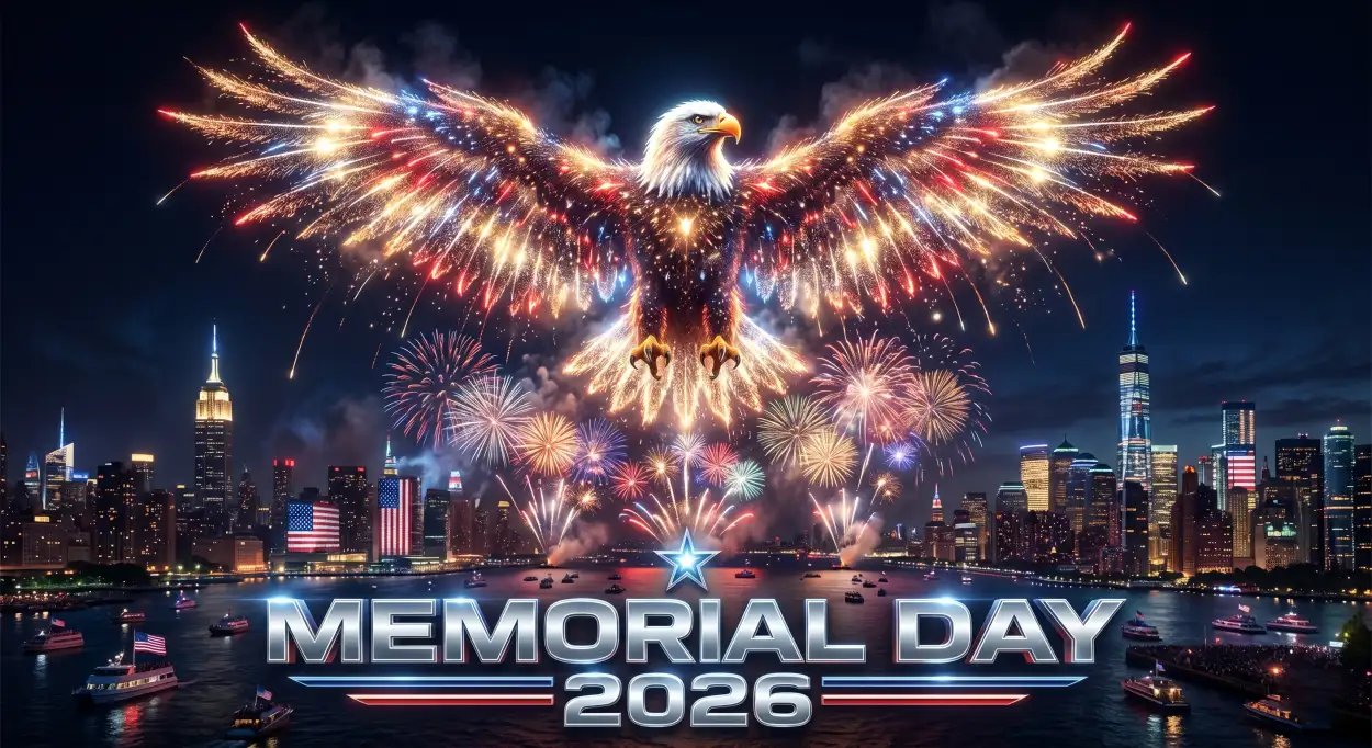 Free Download Memorial Day Greeting Card With Fireworks 2026 - High Quality Memorial Day Greeting Card 2026 Image