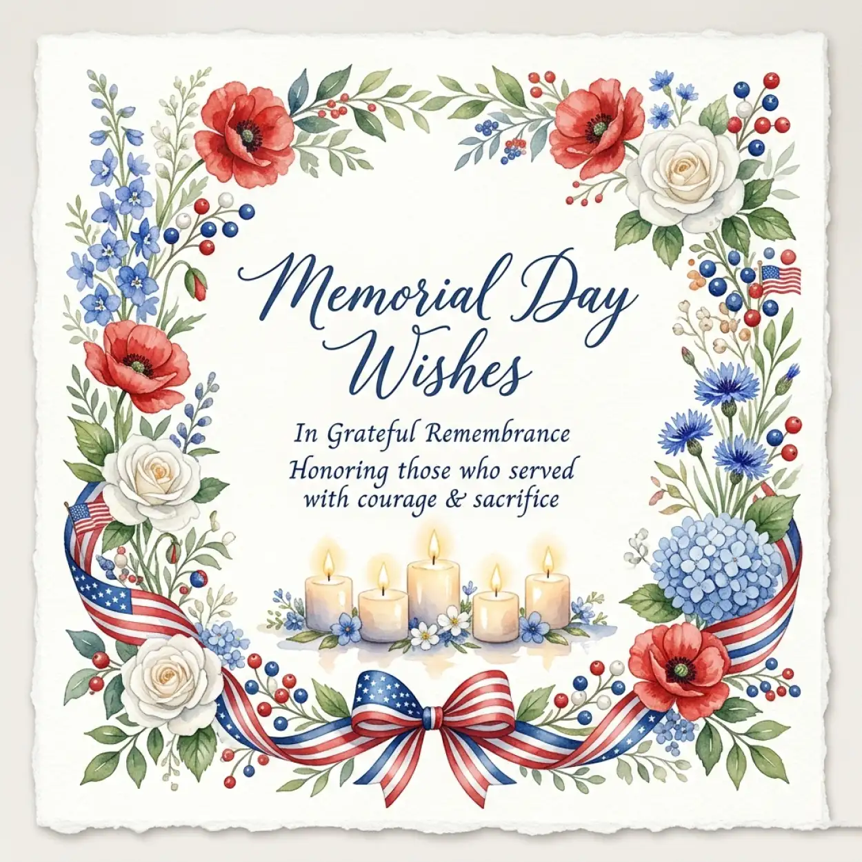 Free Download Memorial Day Greeting Card With Floral Border 2026 - High Quality Memorial Day Greeting Card 2026 Image