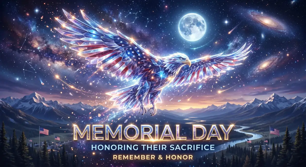 Free Download Memorial Day Greeting Card With Heroic American Eagle 2026 - High Quality Memorial Day Greeting Card 2026 Image