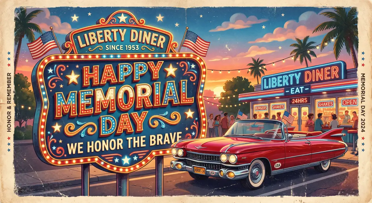 Free Download Memorial Day Greeting Card With Retro American Theme 2026 - High Quality Memorial Day Greeting Card 2026 Image