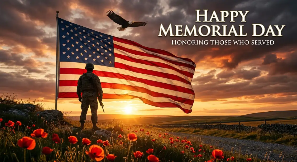 Free Download Memorial Day Greeting Card With Sunset Background 2026 - High Quality Memorial Day Greeting Card 2026 Background Image