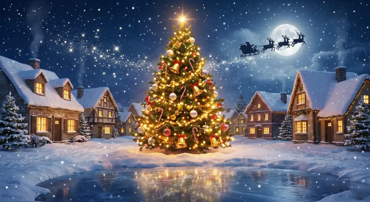 Merry Christmas Background With Christmas Village Lights - Royalty Free Merry Christmas Background Image | Pngmagic Free Download Merry Christmas Background With Christmas Village Lights - High Quality Merry Christmas Background Background