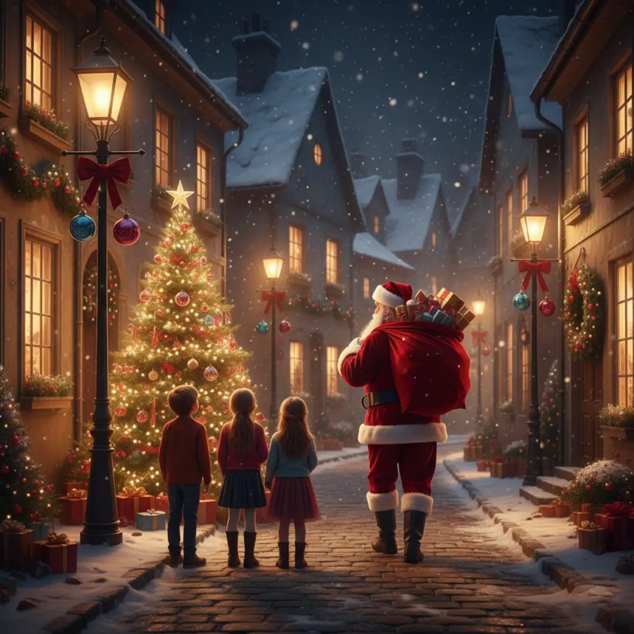 Free Download Merry Christmas Background With Glowing Lanterns - High Quality Merry Christmas Background Background