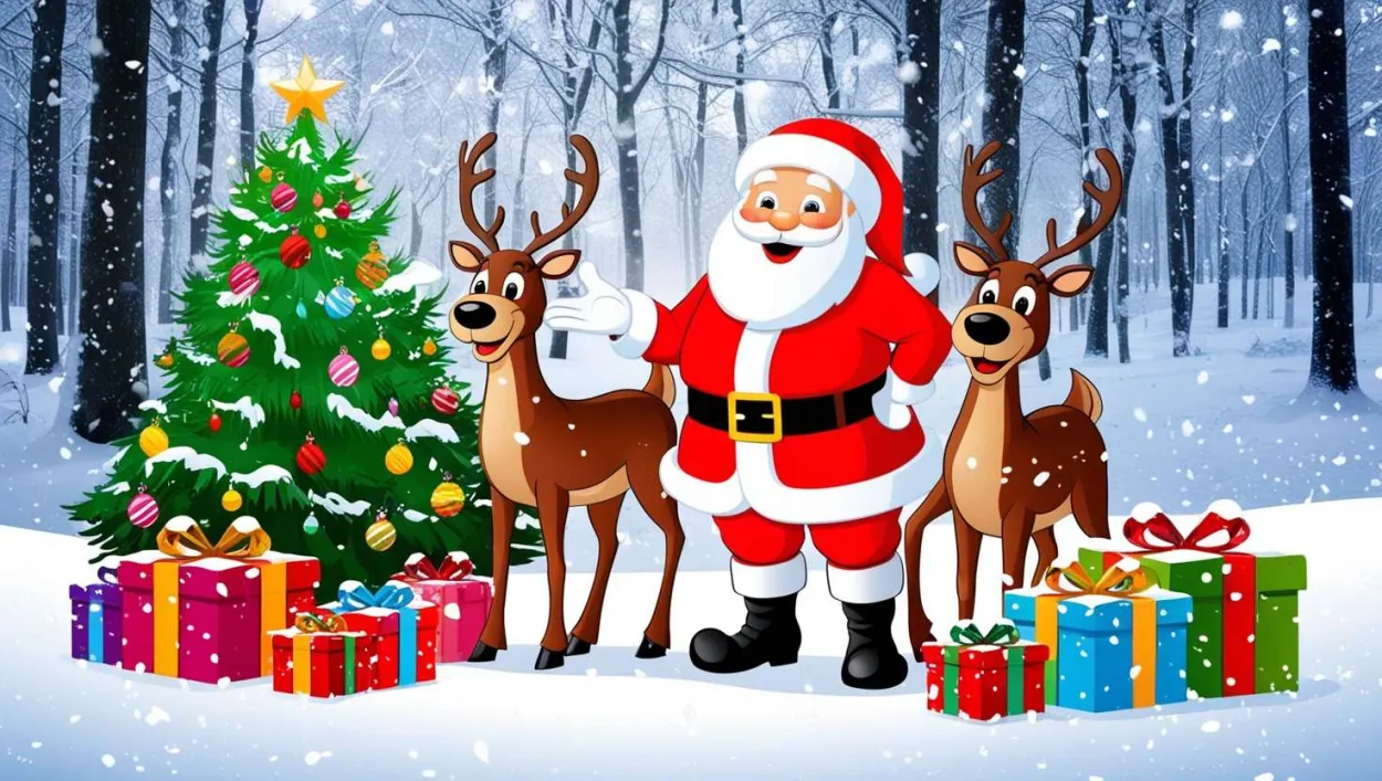 Merry Christmas Cartoon Santa Claus With Reindeer And Elves - Royalty Free Merry Christmas Cartoon Santa Claus With Reindeer Image | Pngmagic Free Download Merry Christmas Cartoon Santa Claus With Reindeer And Elves - High Quality Merry Christmas Cartoon Santa Claus With Reindeer Background