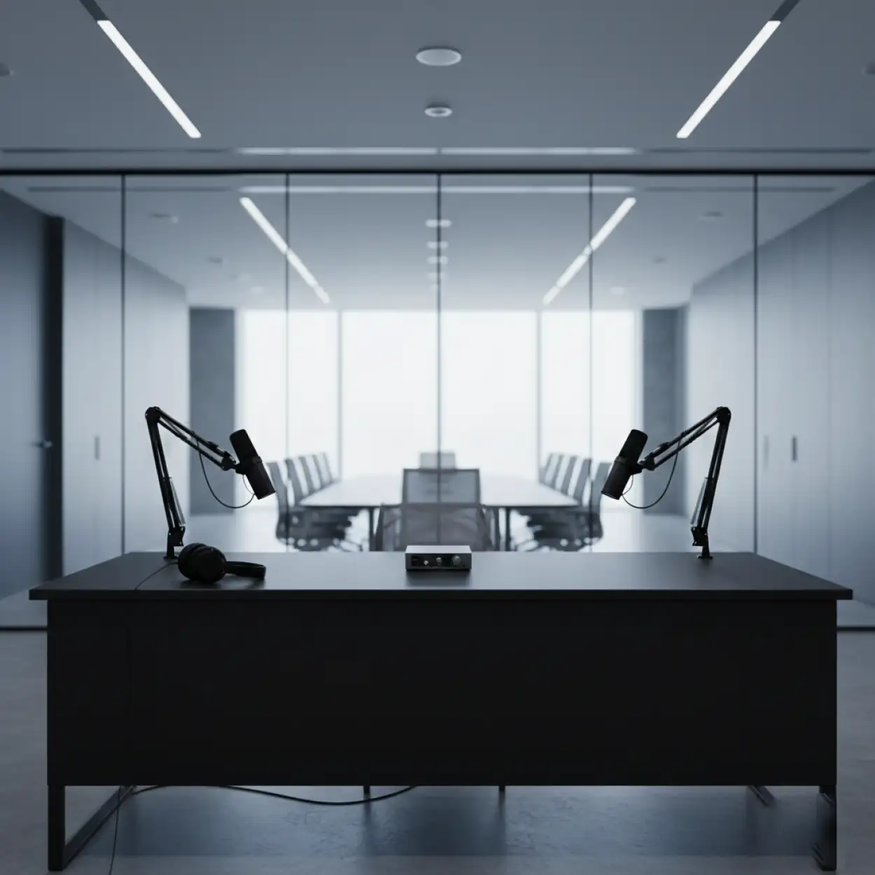 Free Download Modern Saas Business Podcast Studio Background With Professional Lighting - High Quality Podcast Studio Background Background Image