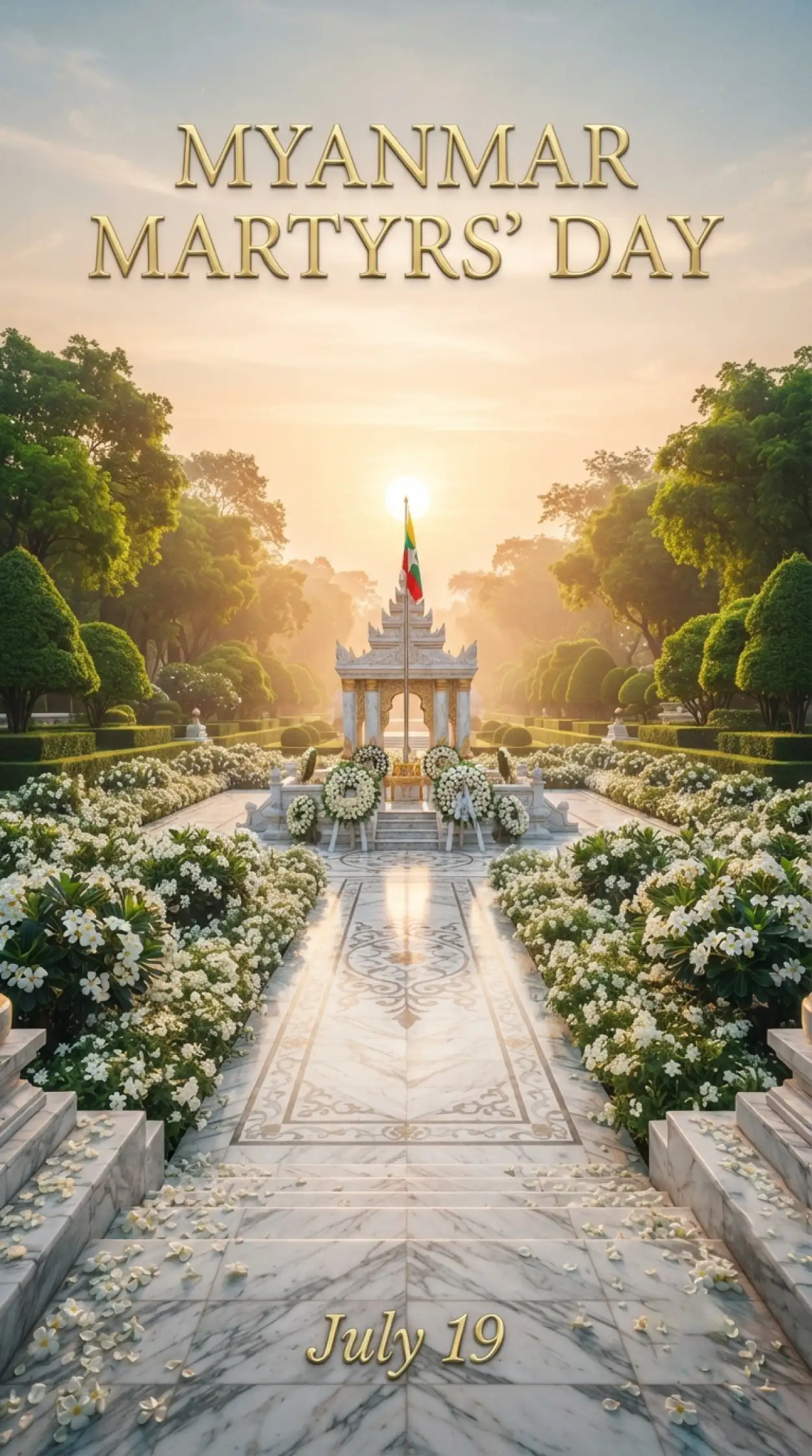 Free Download Myanmar Martyrs Day Floral Tribute - High Quality Myanmar Martyrs Day 2026 Image