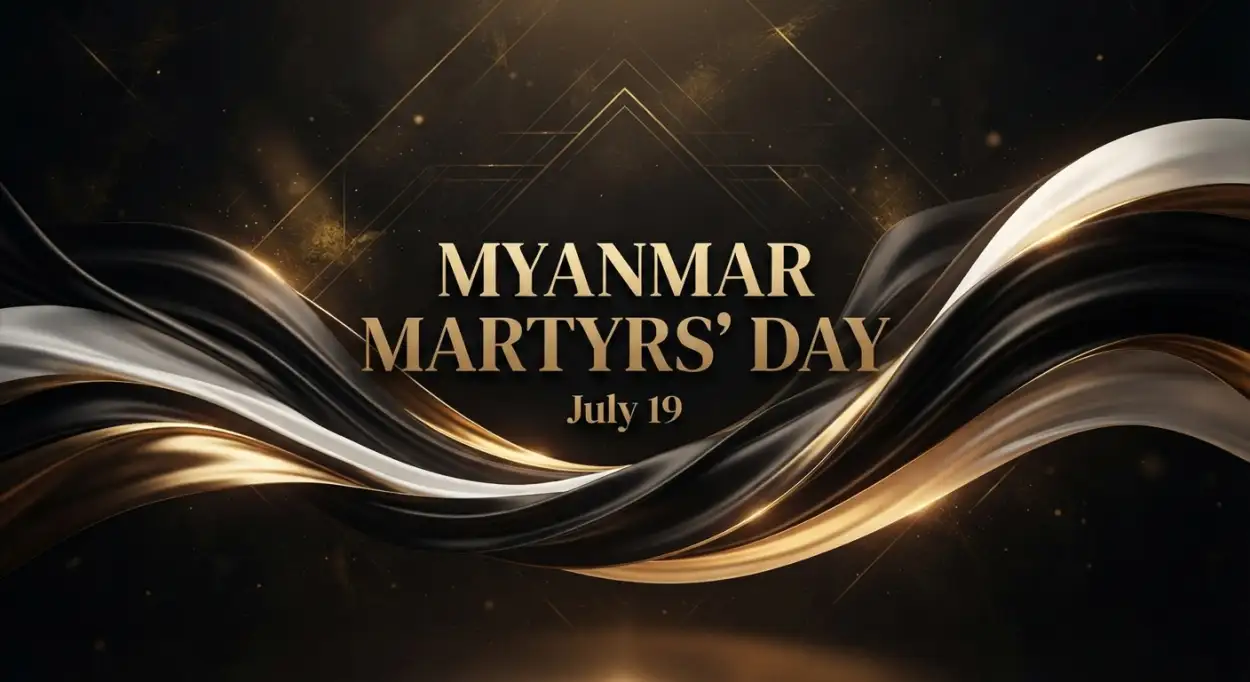 Free Download Myanmar Martyrs Day Gold Typography - High Quality Myanmar Martyrs Day 2026 Image