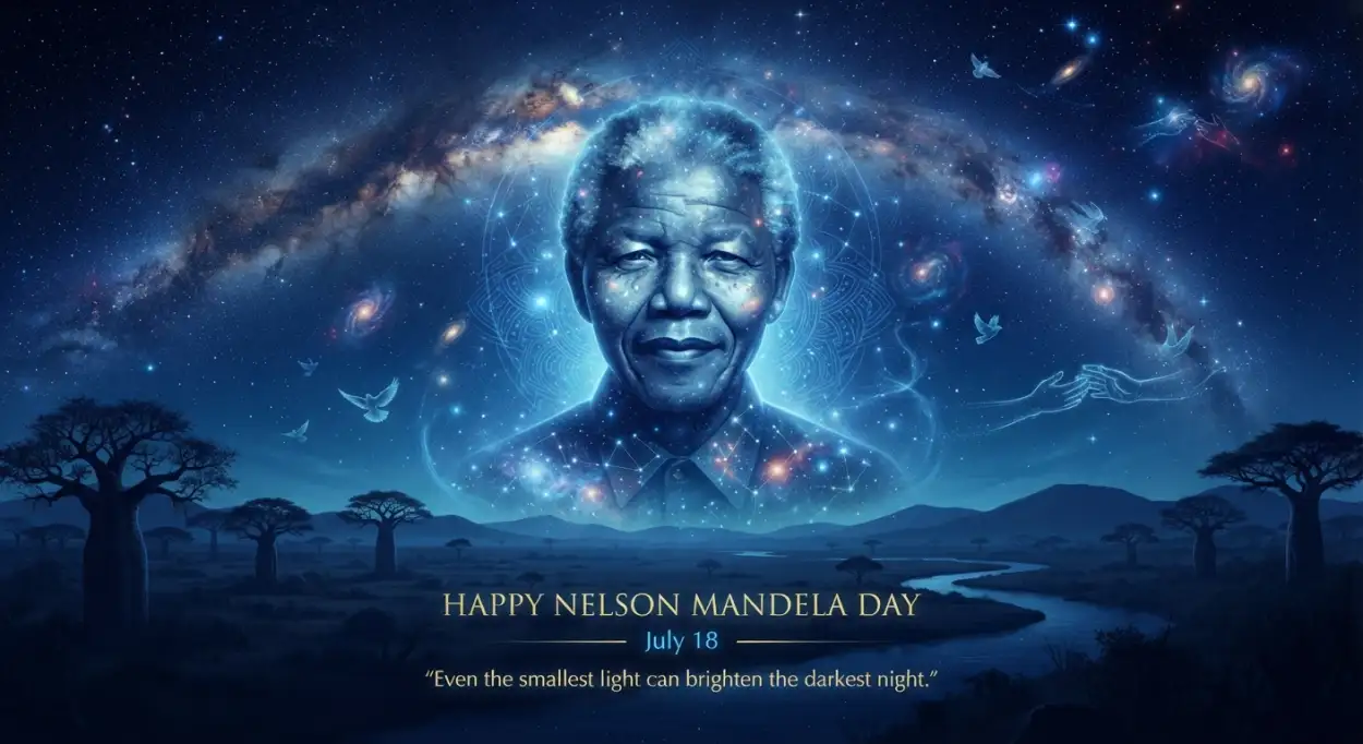 Free Download Nelson Mandela Day Wishes With Blue Theme - High Quality Nelson Mandela Day Wishes Image