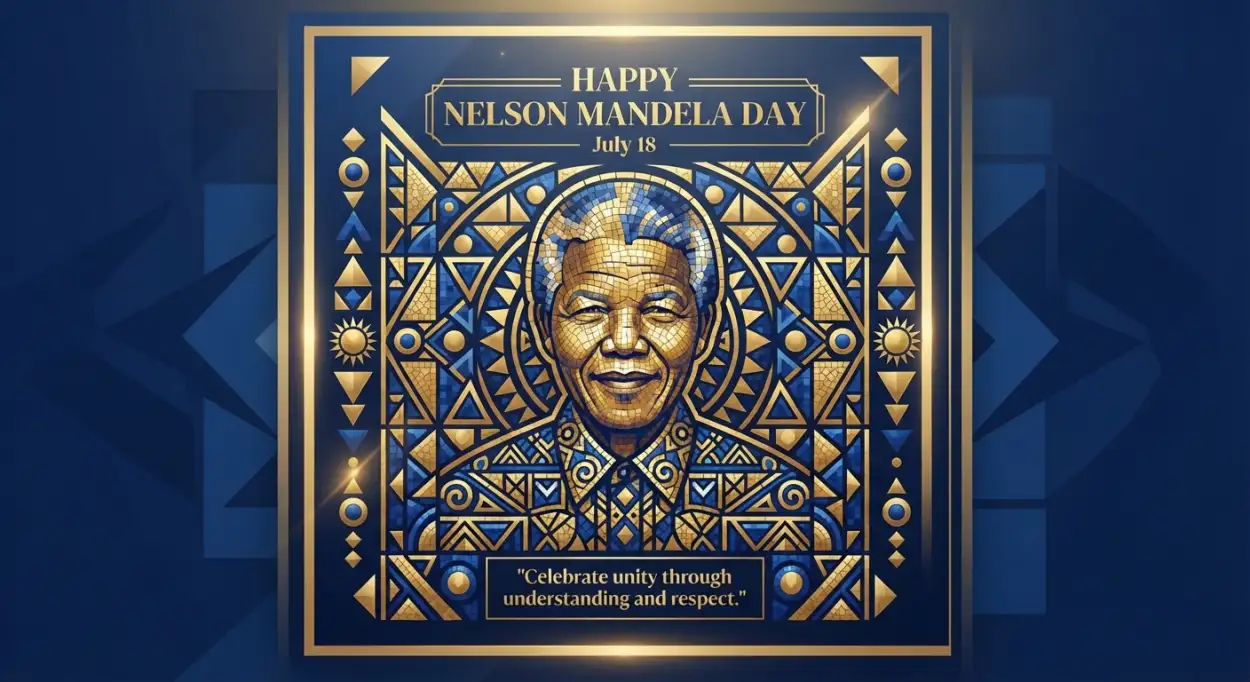 Free Download Nelson Mandela Day Wishes With Gold Typography - High Quality Nelson Mandela Day Wishes Image