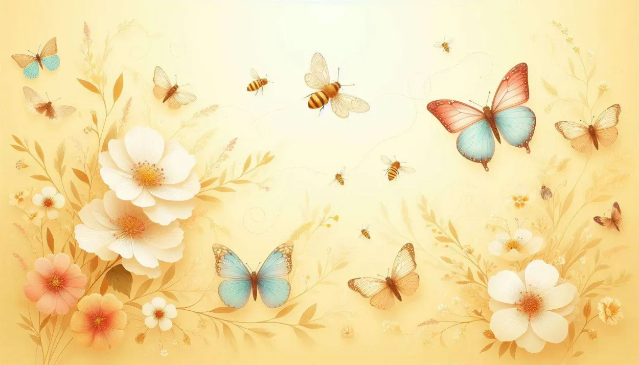 Nice Light Yellow Background With Flower Bee And Butterfly - Royalty Free Light Yellow Background Image | Pngmagic Free Download Nice Light Yellow Background With Flower Bee And Butterfly - High Quality Light Yellow Background Background