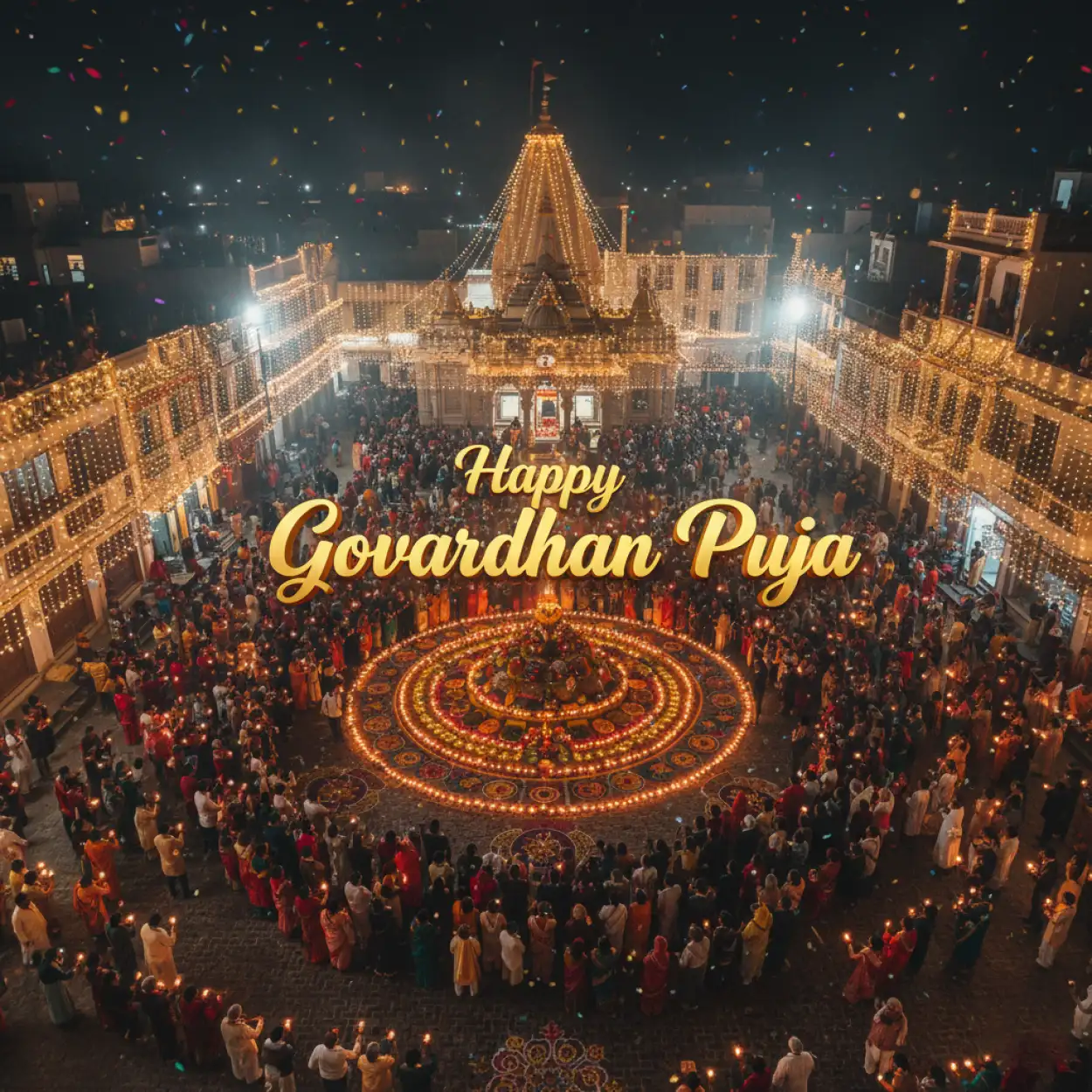 Free Download Offering Sweets And Flowers To Cows During Celebration - High Quality Happy Govardhan Puja 2025 Background