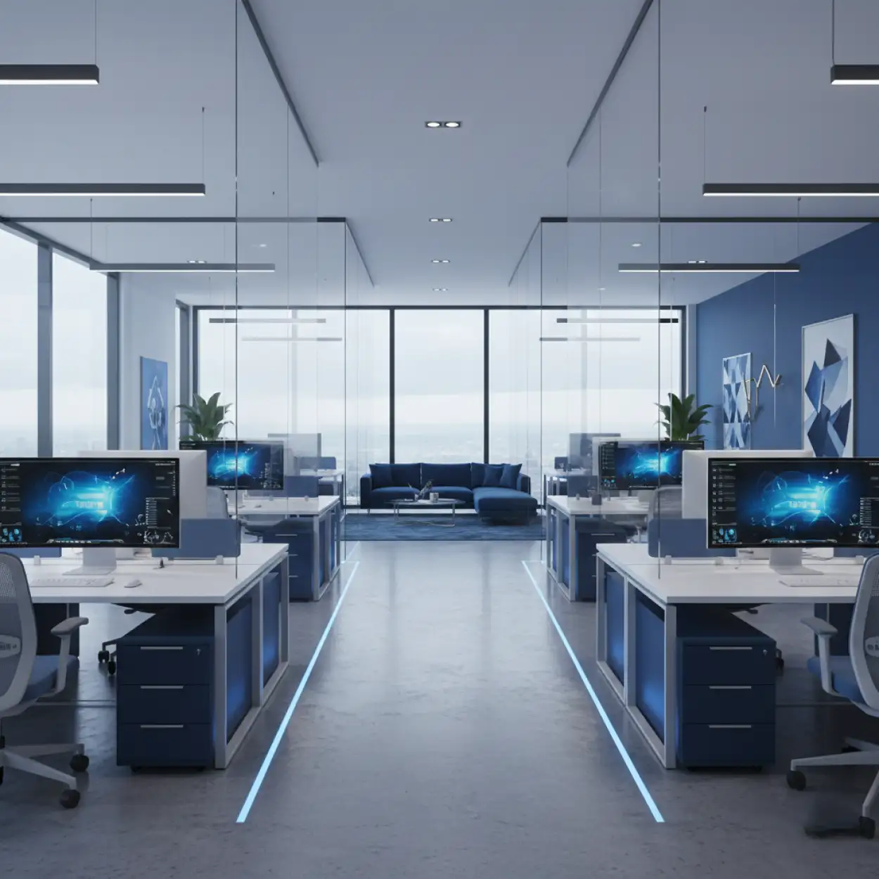 Office Interior Background With Blue Theme - Royalty Free Office Interior Design Background Image | Pngmagic Free Download Office Interior Background With Blue Theme - High Quality Office Interior Design Background Background