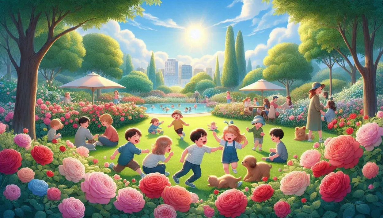 Outdoor Play In A Garden With Rose Flowers For Kids - Royalty Free Small Kids Playing Garden Park Parents Image | Pngmagic Free Download Outdoor Play In A Garden With Rose Flowers For Kids - High Quality Small Kids Playing Garden Park Parents Background
