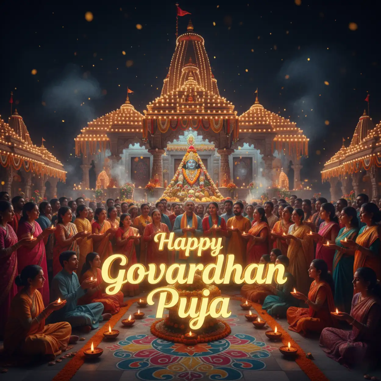 Free Download Panoramic View Of Decorated Village During Govardhan Puja - High Quality Happy Govardhan Puja 2025 Background