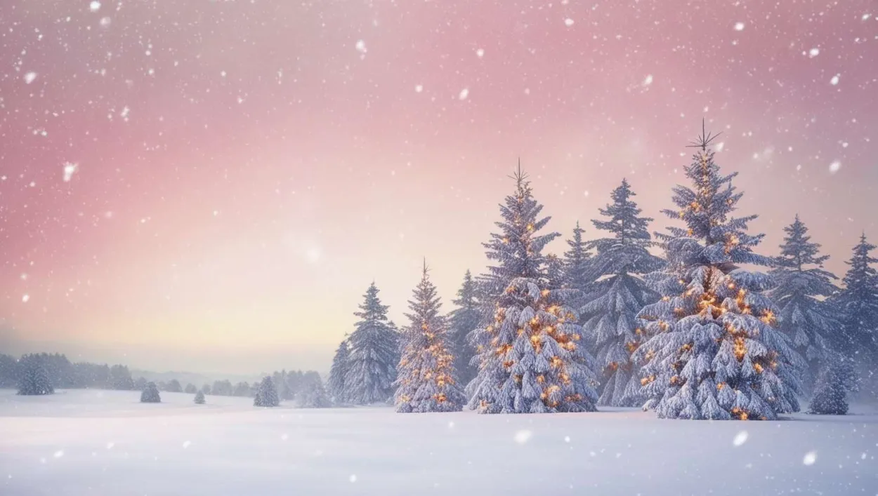 Pink Christmas Wallpaper Featuring Snow-covered Trees - Royalty Free Pink Christmas Wallpaper Image | Pngmagic Free Download Pink Christmas Wallpaper Featuring Snow-covered Trees - High Quality Pink Christmas Wallpaper Background