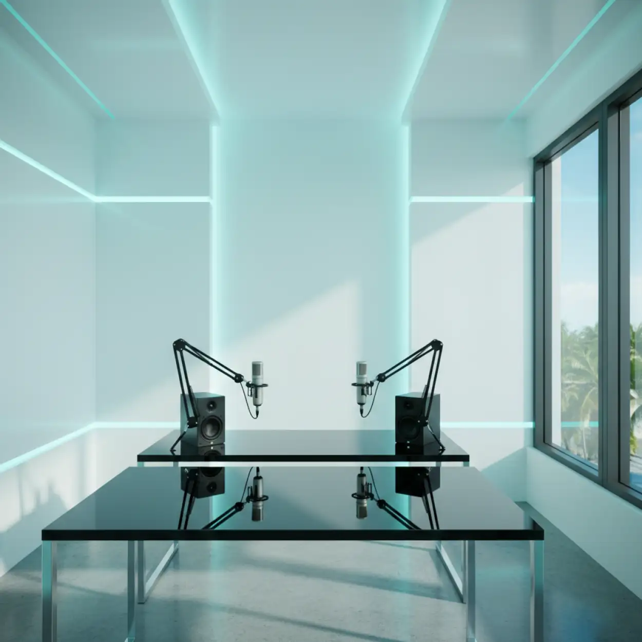 Free Download Podcast Studio Background With Ambient Lighting - High Quality Podcast Studio Background Background Image